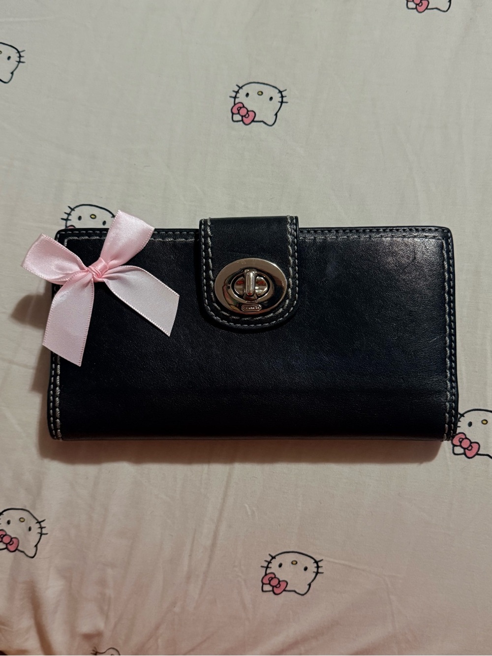 Coach Black Leather Turn-Lock Wallet